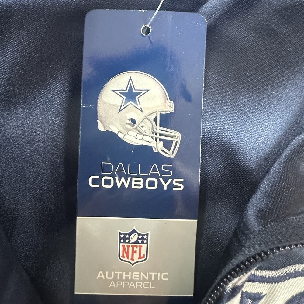 Dallas Cowboys Women's Small Satin Bomber Jacket Navy Silver NFL NWT Varsity - Picture 3 of 11